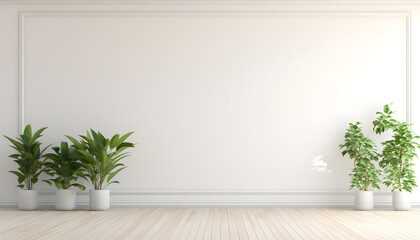 White wall empty room with plants on a floor