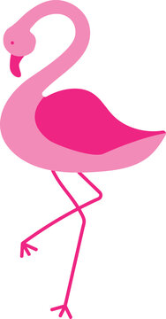 Cute vector flat flamingo. Childish picture with pink bird.