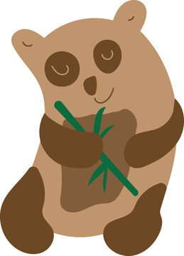 Cute brown panda. vector cartoon animal. Childish picture with bear and bamboo