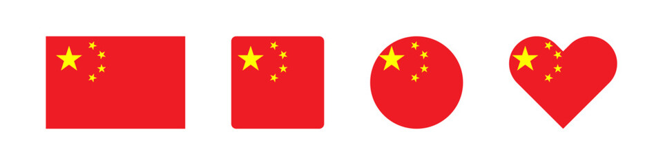 China icon. Chinese flag signs. Nation symbol. Banner of country symbols. Asia region icons. Vector isolated sign.