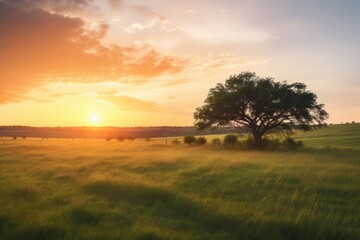 Fototapeta na wymiar A solitary tree standing tall in a vast field of green