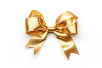 Gold Christmas ribbon with a bow on a white background 