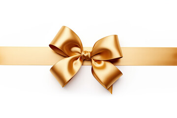 Gold Christmas ribbon with a bow on a white background 