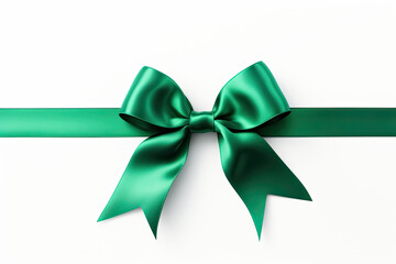 Green  Christmas ribbon with a bow on a white background 