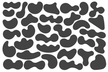 Organic abstract shapes. Liquid organic amoeba blobs. Random black simple ink drops. Fluid vector elements set isolated on white background