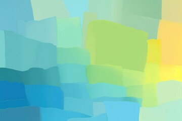 An abstract painting with vibrant blue, yellow, and green colors