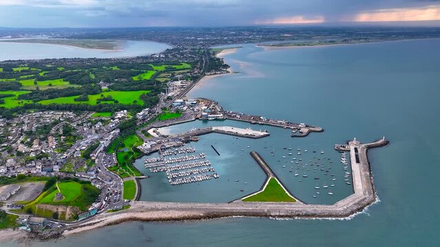 Aerial view of Howth, an Irish village on the Howth Peninsula, east of central Dublin