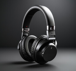 Fototapeta na wymiar Modern black headphones on a dark background
