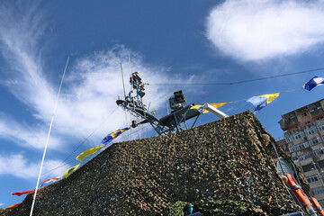 camouflage cover on a military ship