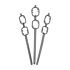 marshmallows on a stick, camping. Vector Illustration for printing, backgrounds and packaging. Image can be used for greeting cards, posters, stickers and textile. Isolated on white background.