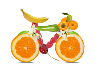 fruits bike orange banana cherry appricots greengrocery helthy vegan life background