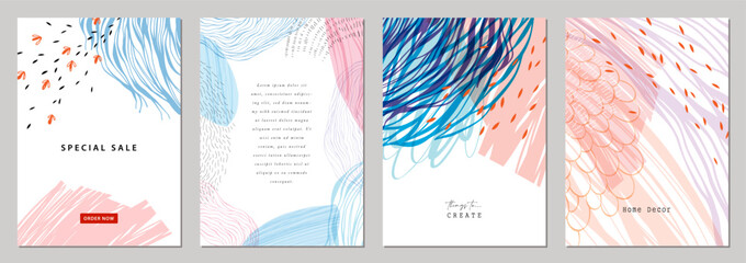 Universal abstract art templates. Suitable for poster, greeting and business card, invitation, flyer, banner, brochure, email header, post in social networks, advertising, events and page cover. - 637389236