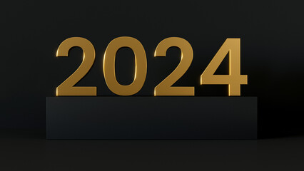 2024 Gold numbers on the black background. 3d render illustration - 637389844