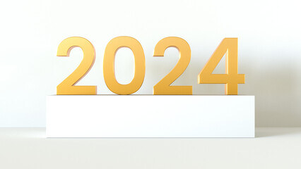 2024 Gold numbers on the white background. 3d render illustration - 637390006