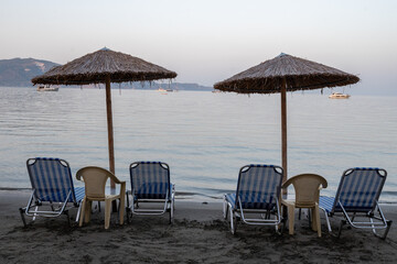 lounge chairs on the beach