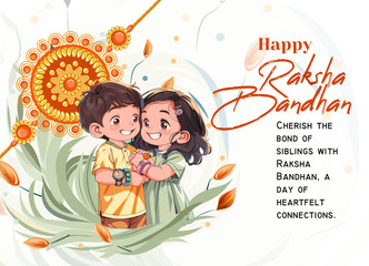 Raksha Bandhan indian festival social media post design with brother and sister vector illustration