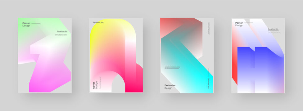 Abstract Posters Design collection. Vertical A4 format. Modern placard kit. Strict and discreet brochure. Colorful 3d form composition