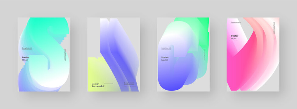 Abstract Posters Design collection. Vertical A4 format. Modern placard kit. Strict and discreet brochure. Colorful 3d form composition