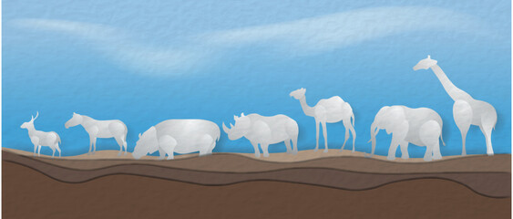 big animal africa elephant giraffe rhino hippopotamus in, paper art