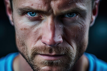 Obraz premium Close-up of a man's determined face during a challenging workout 