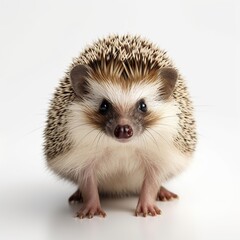 A cute hedgehog sitting on a white floor created with Generative AI technology