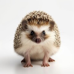 Fototapeta premium A cute hedgehog sitting on a white floor created with Generative AI technology