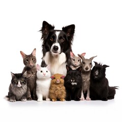 A group of cats and a dog together created with Generative AI technology