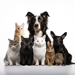 Cats and dogs peacefully sitting together created with Generative AI technology
