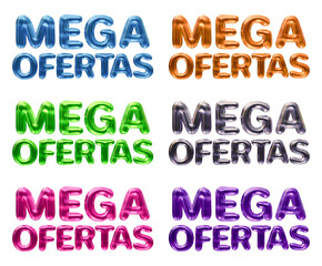 Set of mega ofertas Brazilian text mean mega offer in Portuguese isolated on transparent background in 3d rendering for sale concept.