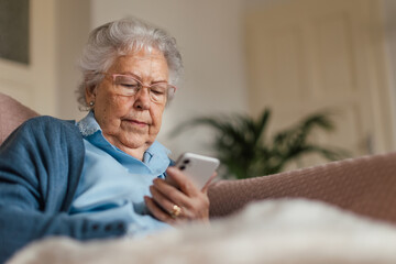 Portrait of senior woman browsing on her smartphone.
