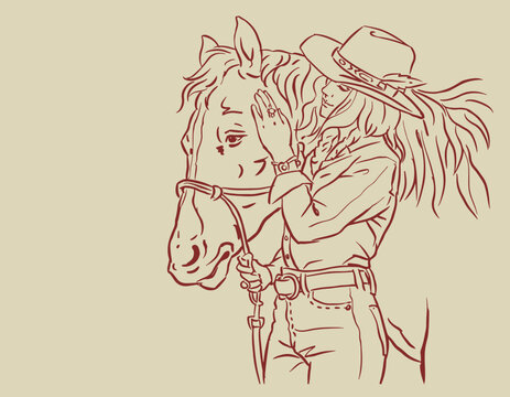 cowgirl and horse vector for card illustration decoration