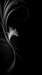 Black background wallpaper for phone, black & white flower illustration