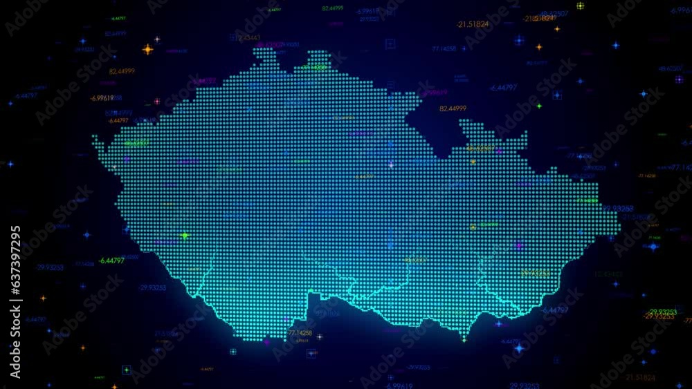 Poster futuristic motion view blue colorful shiny digital technology hud dots mosaic grid czech republic ma