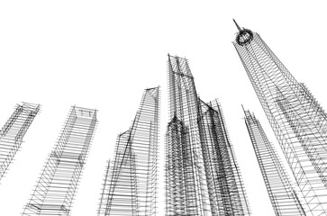 Naklejka premium City skyline sketch drawing 3d illustration 3d rendering