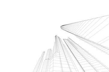 City skyline sketch drawing 3d illustration 3d rendering