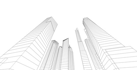 Naklejka premium City skyline sketch drawing 3d illustration 3d rendering