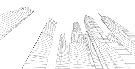 Fototapeta premium City skyline sketch drawing 3d illustration 3d rendering