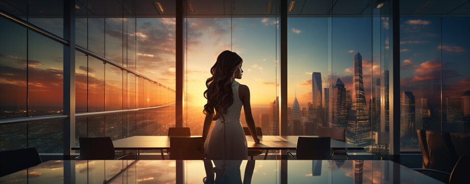 Silhouette Of A Woman Looking Out Of A Hotel Window At The City At Sunset, Legal AI