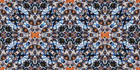 Indigo blue white vibrant watercolor batik azulejos tile border banner background. Seamless coastal blur linen effect geometric mosaic effect.Boho Patchwork nautical masculine summer ribbon trim. 