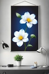 blue white petal flower poster