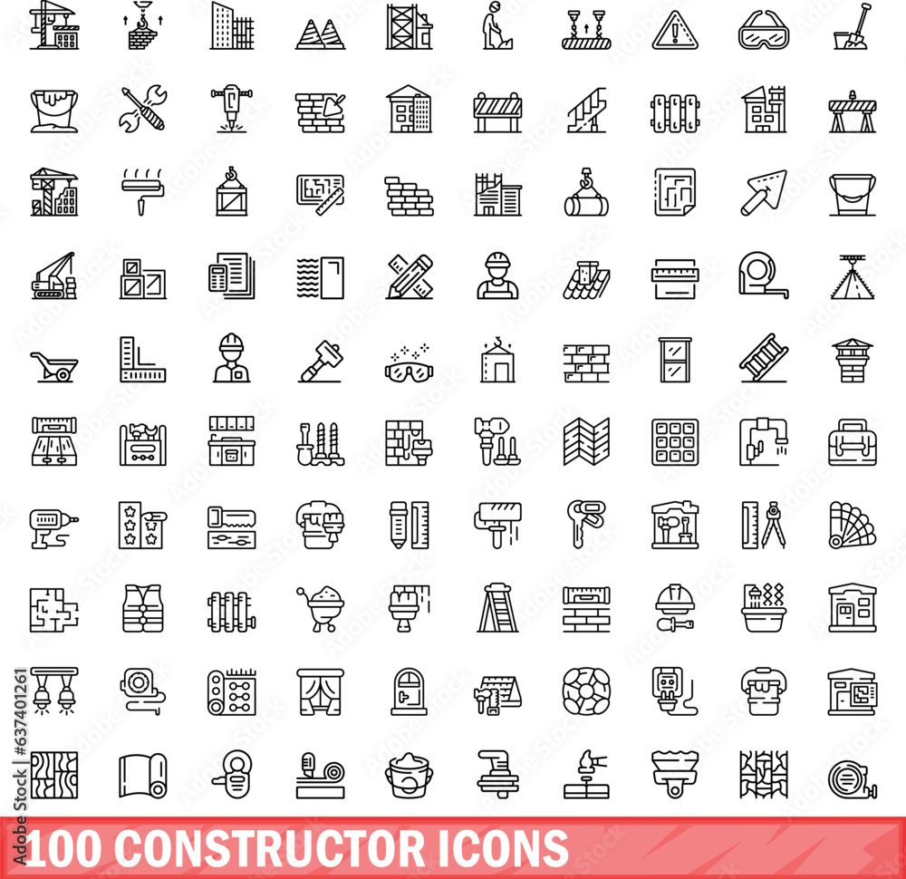 Poster 100 constructor icons set. outline illustration of 100 constructor icons vector set isolated on whit