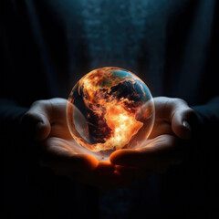 Earth inside of two hands for earth day and saving energy environment concept, earth day