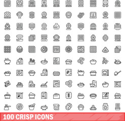 100 crisp icons set. Outline illustration of 100 crisp icons vector set isolated on white background