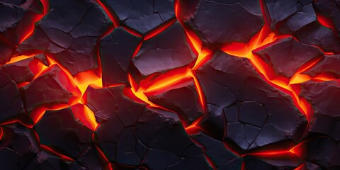 Molten lava texture background. Ground hot lava. Burning coals, crack surface. Abstract nature pattern, glow faded flame. 3D Render Illustration.