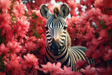 zebra with flowers on background