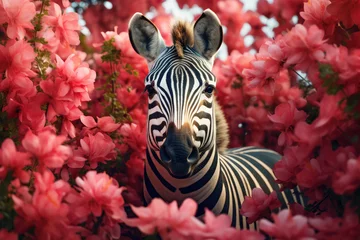 Deurstickers zebra with flowers on background © Tidarat