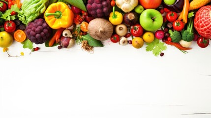 Naklejka na ściany i meble A group of fruits and vegetables on a white table