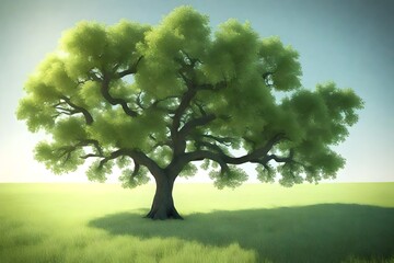 Fototapeta na wymiar A lonely green oak tree in the field