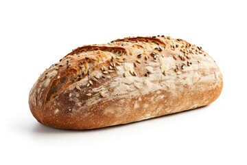 Fresh whole loaf country bread covered with seeds isolated on solid white background generative ai