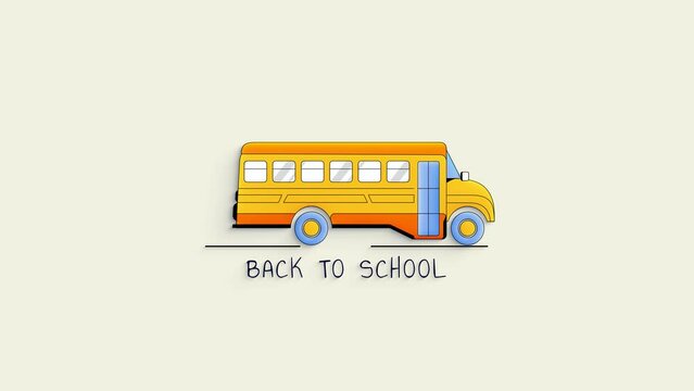 Back to school loop animation video 4k. School Bus.